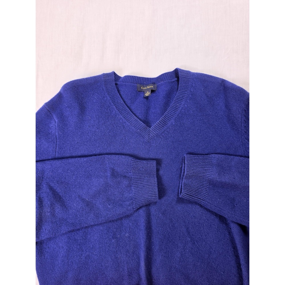 Club Room Sweater Mens Medium Blue 100% Lambswool V Neck Knit Pullover